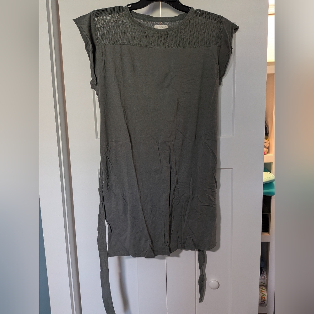 Grey State Womens Rachel Dress Gray Mesh Crew Neck Short Sleeve Belted Size 2